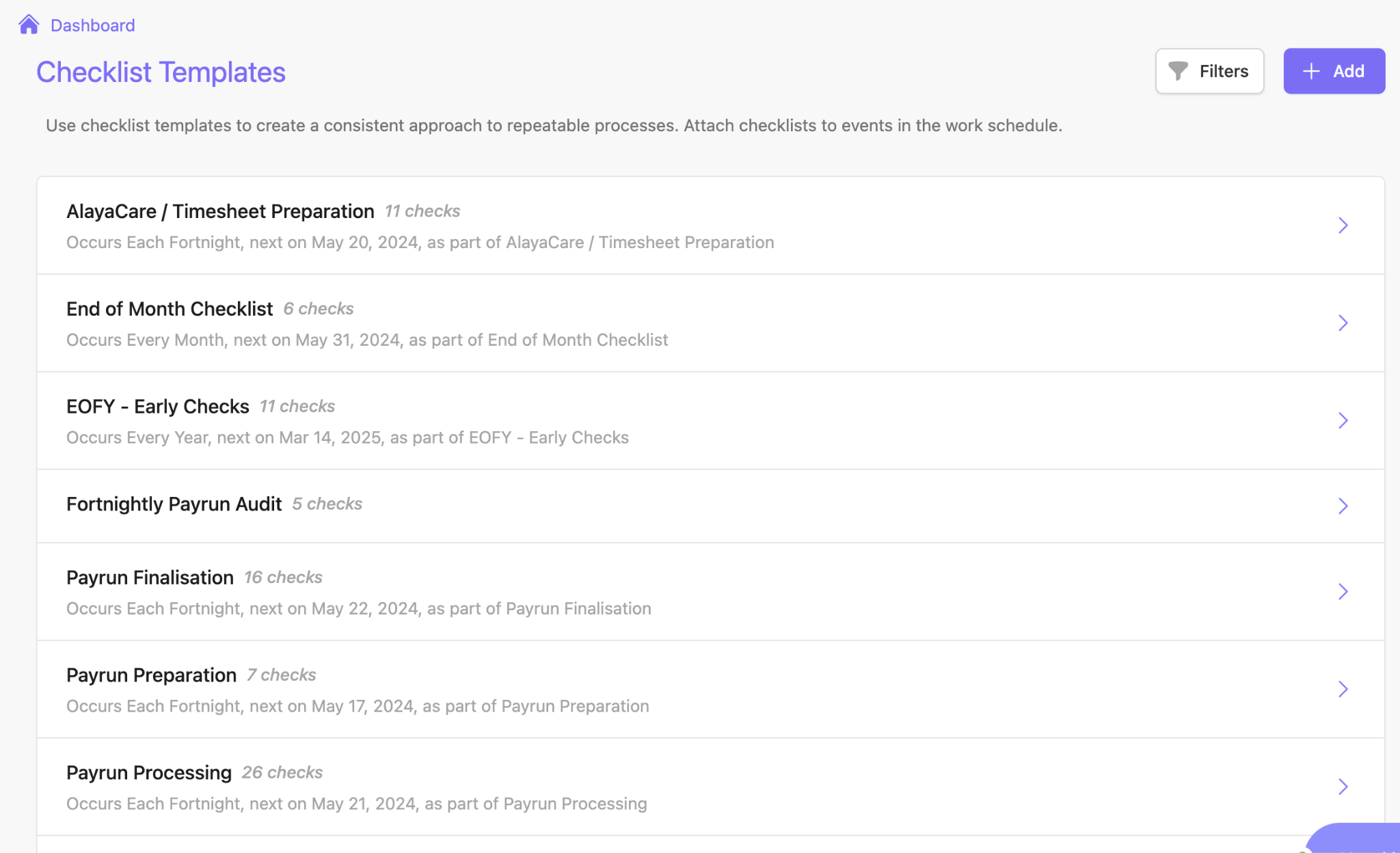 Avivo Paytools payroll operations calendar