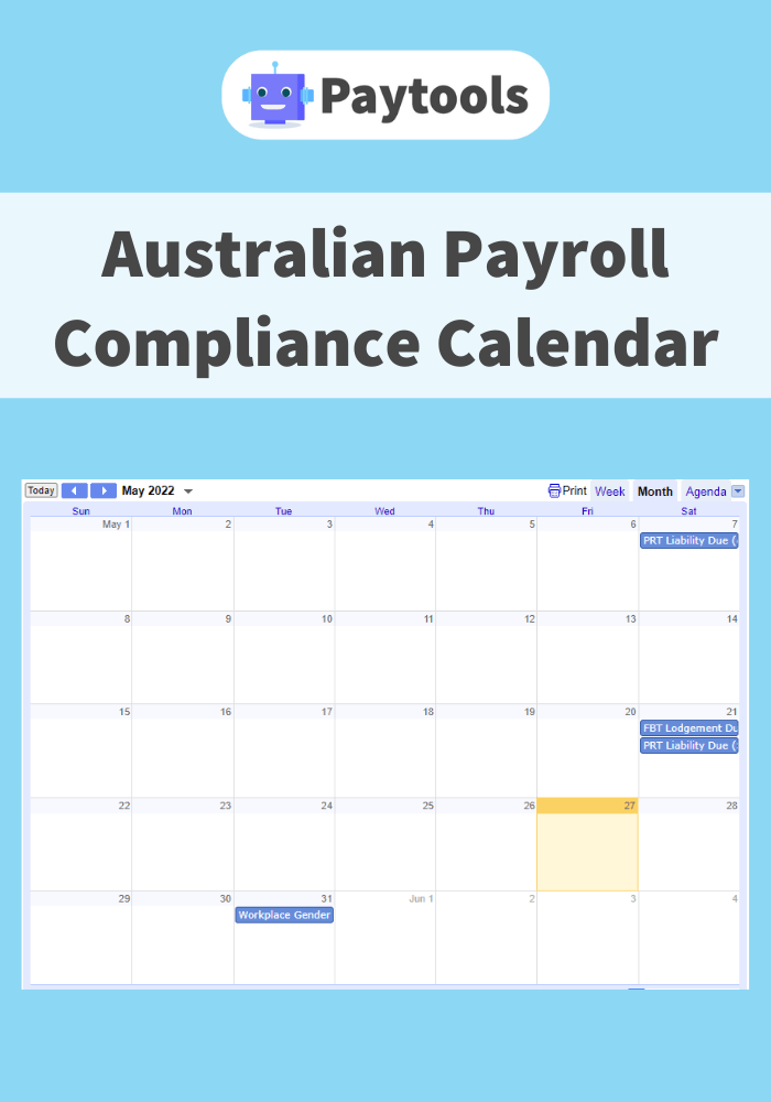 Australian payroll compliance calendar