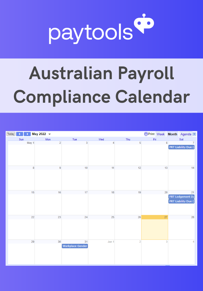 Australian payroll compliance calendar
